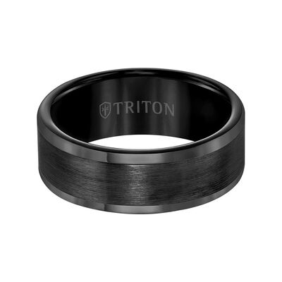 TRITON Contemporary Comfort Fit Satin Finish Band in Black Tungsten, 8 mm