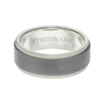TRITON RAW Contemporary Comfort Fit Sandblasted Matte Finish Band in Tungsten & 18K, 8 mm
