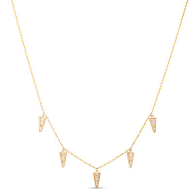 Baguette Diamond Station Necklace, ⅔ Total Carat Weight,  14K Yellow Gold