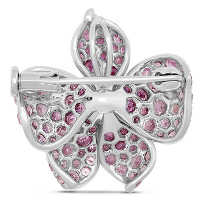  Floral Brooch with Rubies and Pink Sapphires, 14K White Gold