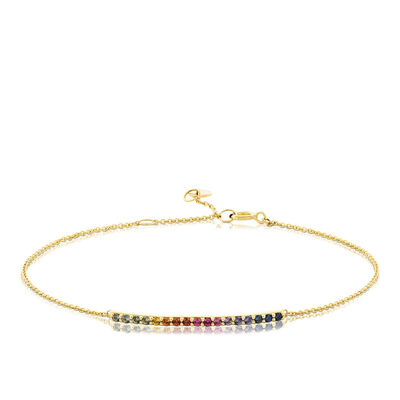 Rainbow Sapphire Bar Bracelet, 14K Yellow Gold