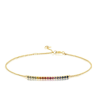 Rainbow Sapphire Bar Bracelet 14K