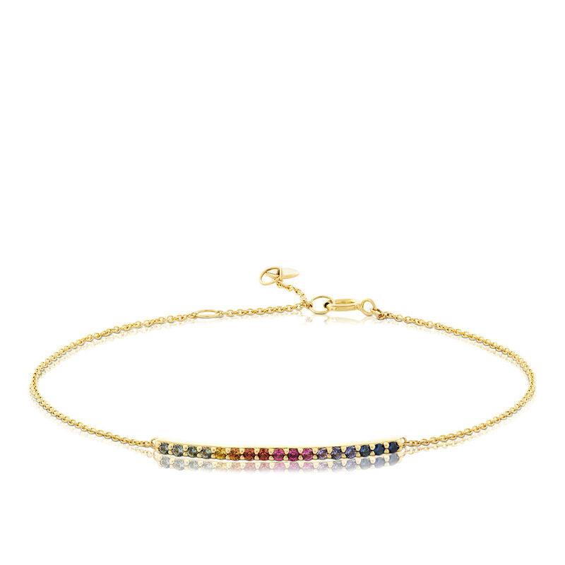 Rainbow Sapphire Bar Bracelet, 14K Yellow Gold image number 1