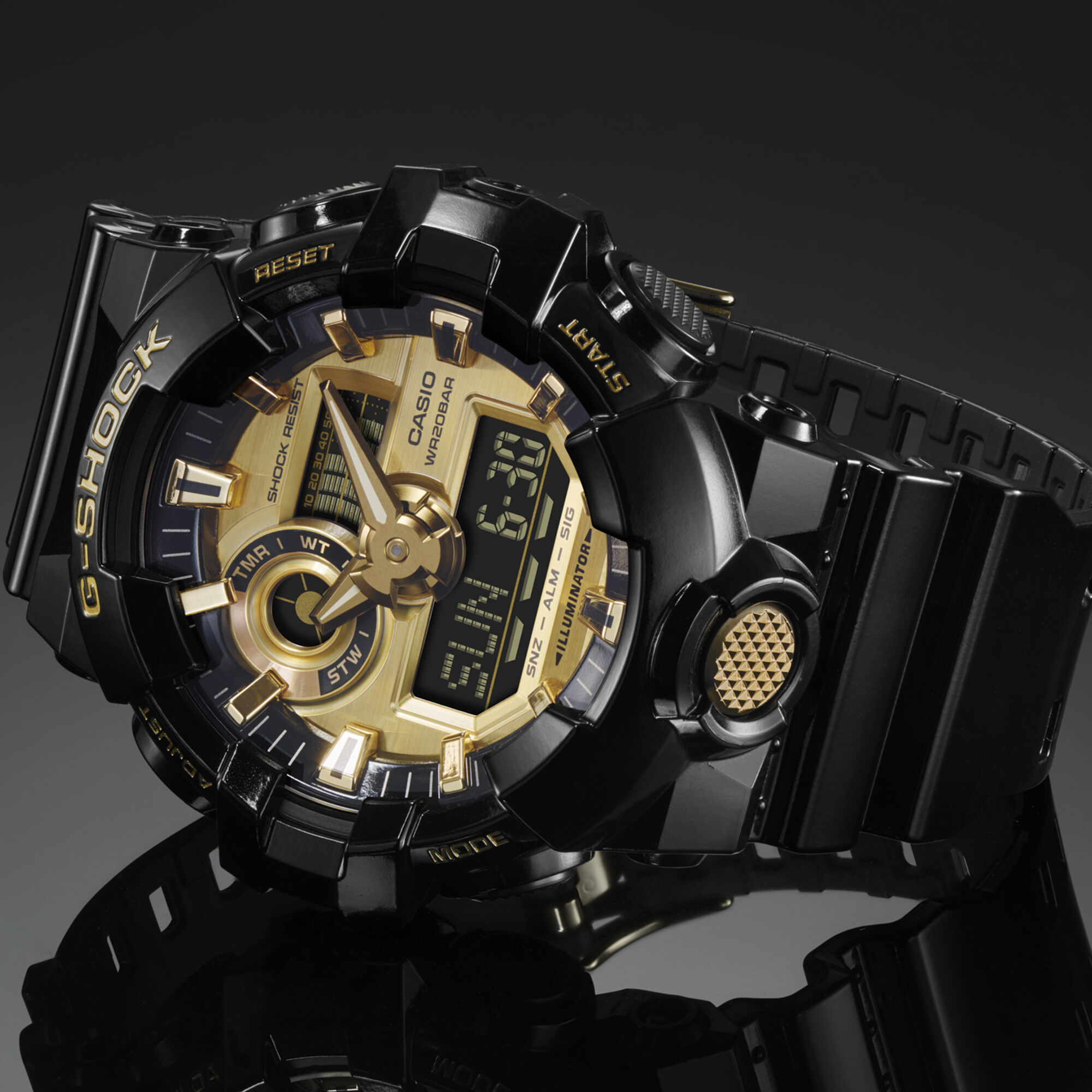 時計 G-SHOCK SHOCK RESIST G-Shock Analog Digital Gold Tone Dial Watch, 53.4mm