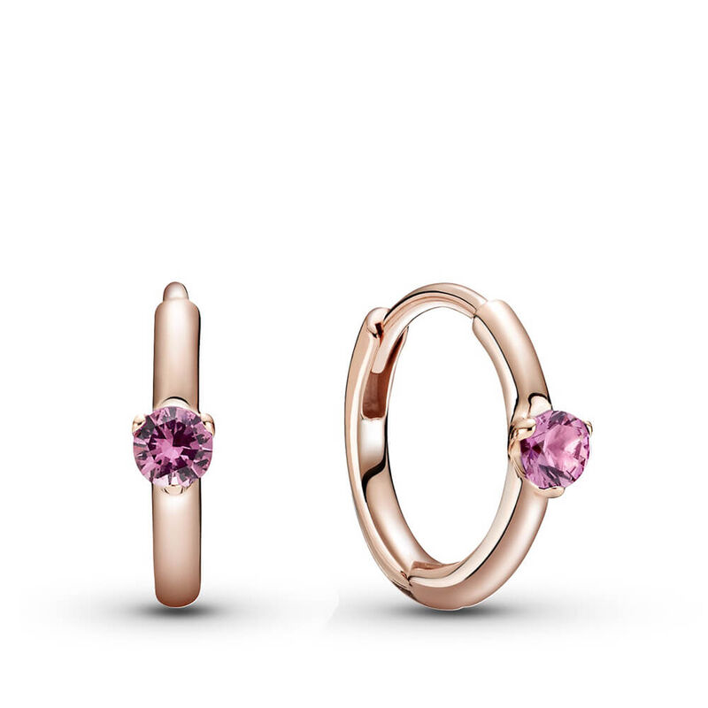 Pandora Pink Solitaire Crystal Huggie Hoop Earrings image number 1