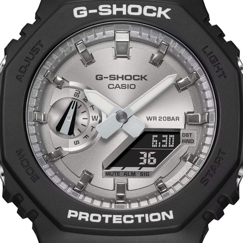 G-Shock 2100 Series Watch Silver-Tone Dial Black Resin Band, 48.5mm image number 1