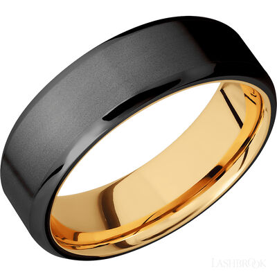 Zirconium with Bead , Polish Finish and 14K Yellow Gold