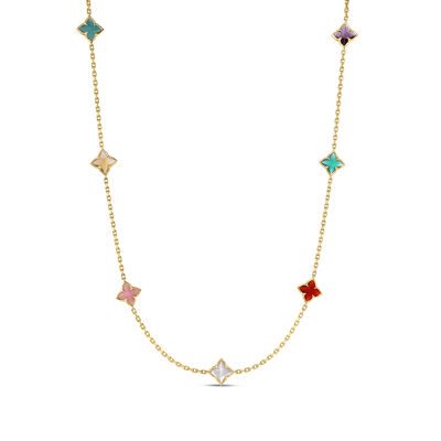 Roberto Coin 18K Yellow Gold Venetian Princess Carnival Mixed Stones Flower Station Necklace