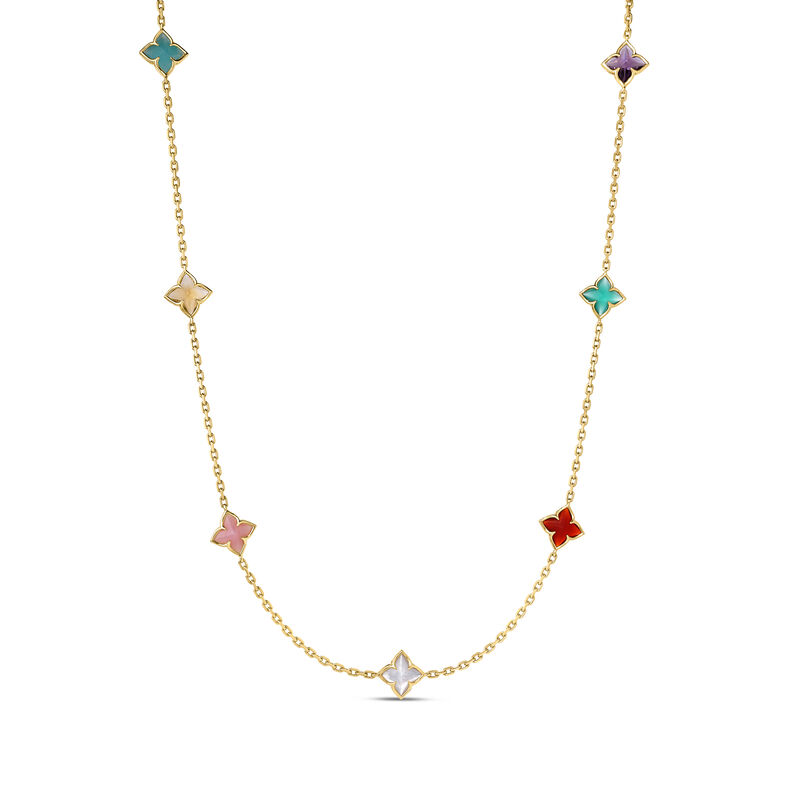 Roberto Coin 18K Yellow Gold Venetian Princess Carnival Mixed Stones Flower Station Necklace image number 0