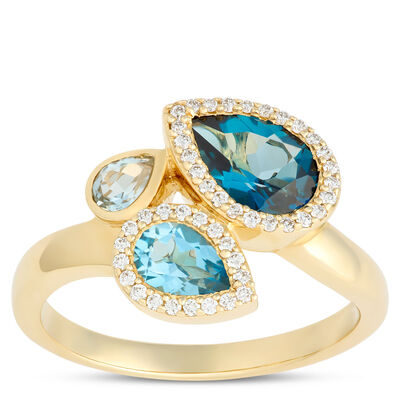 Pear Shaped Blue Topaz Ring, 14K Yellow Gold
