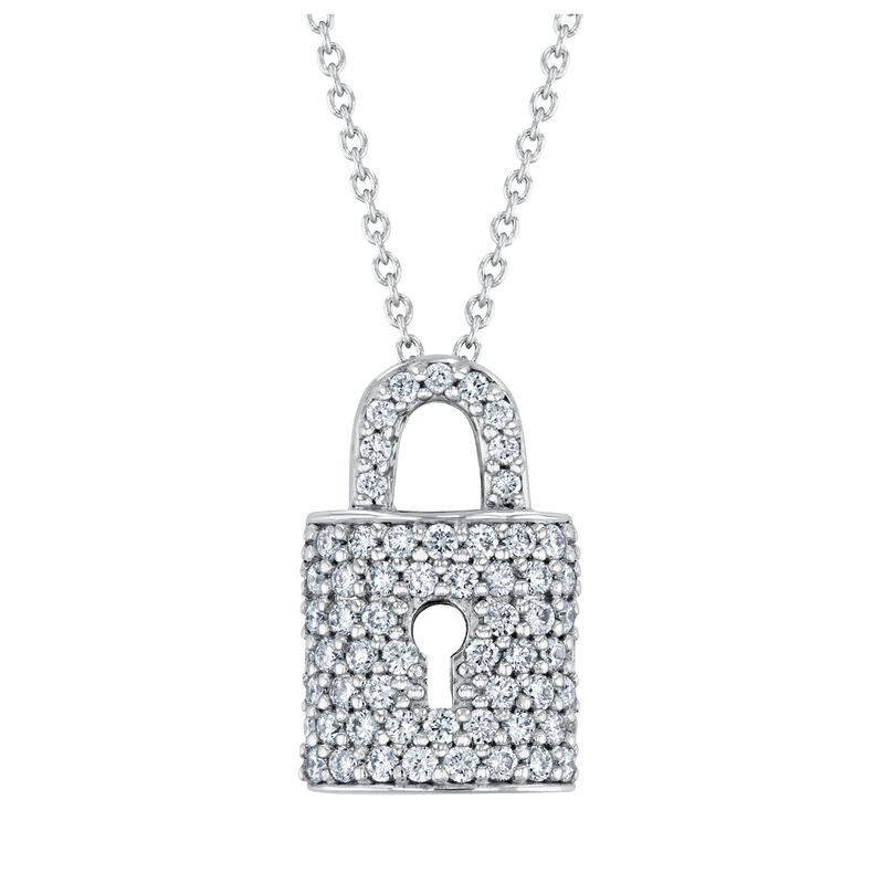 Roberto Coin Tiny Treasures Diamond Lock Necklace 18K White Gold, 17 inches image number 1