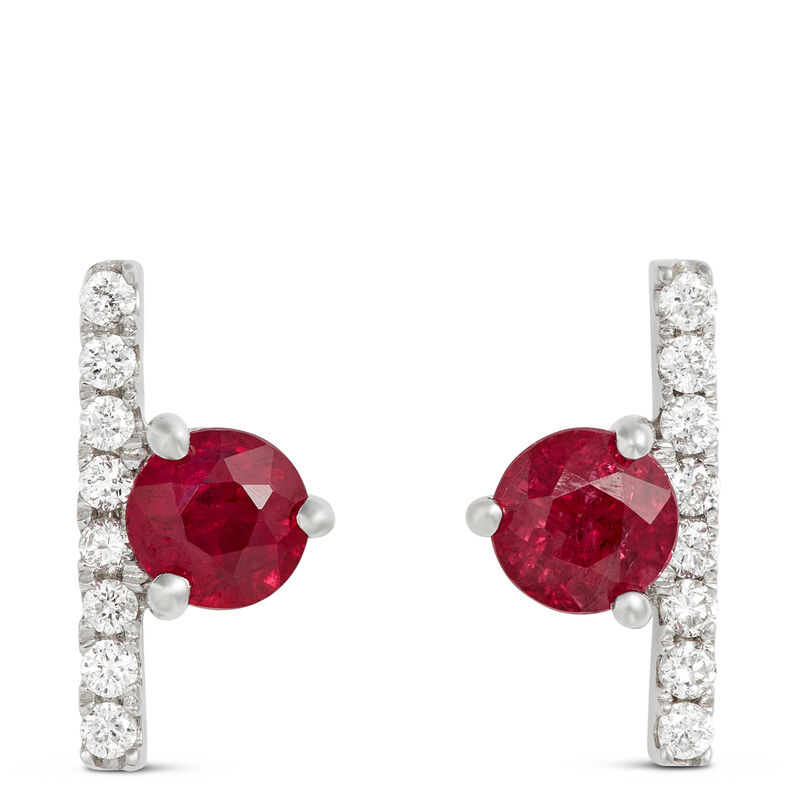 Ruby and Diamond Bar Earrings, 14K White Gold image number 1