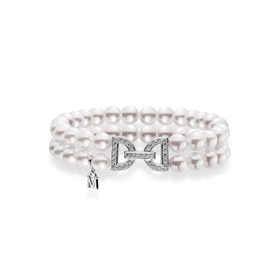 Mikimoto Akoya Cultured Pearl Double Row Bracelet in 18K Yellow Gold with Diamond Clasp