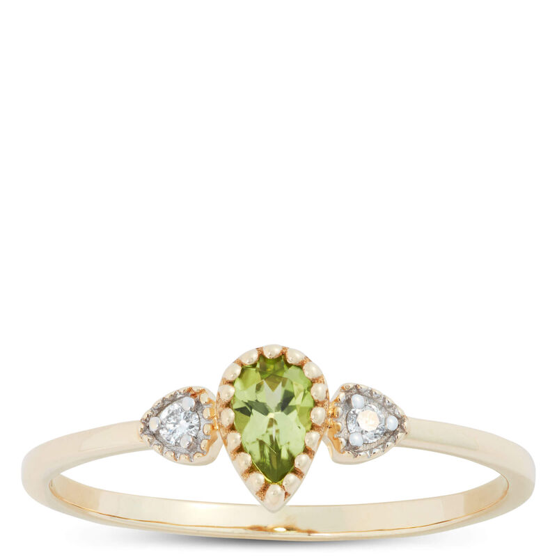 Pear Shaped Peridot and Diamond Ring, 14K Yellow Gold image number 0