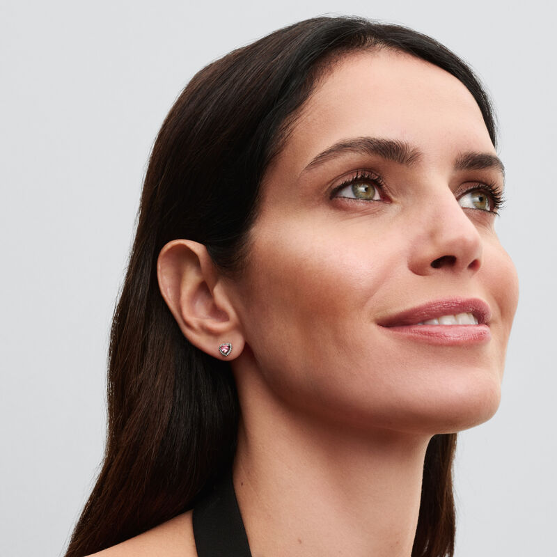 Pandora Elevated Pink Heart Stud Earrings image number 2