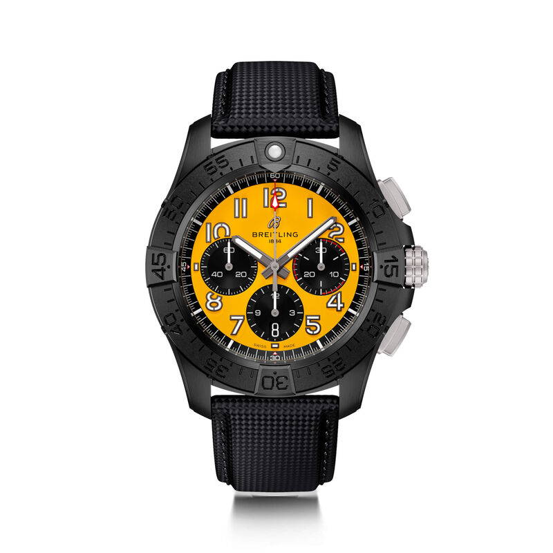 Breitling Avenger B01 Chronograph Night Mission Watch Yellow Dial Black Leather Strap, 44mm image number 0