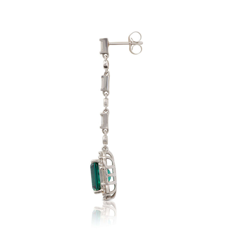 Emerald Cut Green Tourmaline & Diamond Drop Earrings 14K image number 1