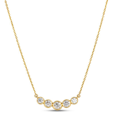 Classic Round Diamond Necklace, ⅔ Total Carat Weight, 14K Yellow Gold