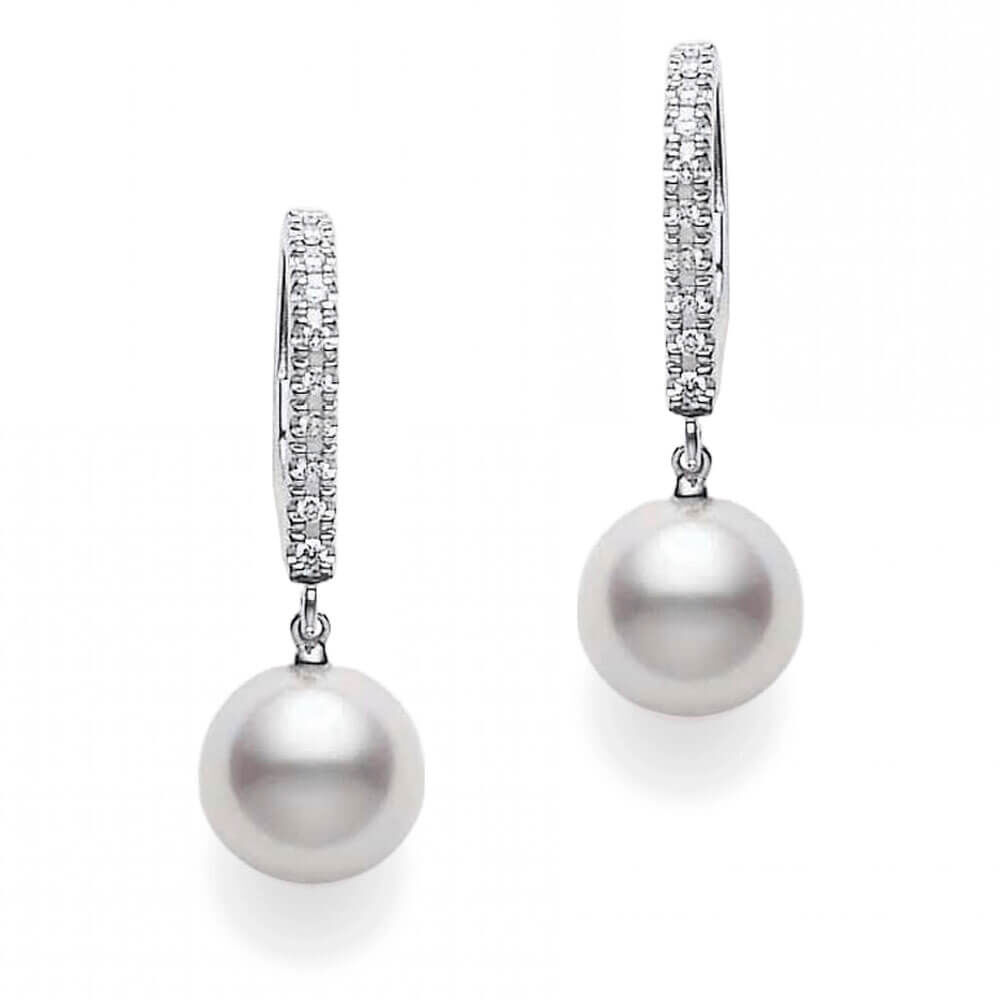 MIKIMOTO ピアス　約8ミリ Mikimoto Akoya Cultured Pearl & Diamond Earrings 18K PEA 1008D W