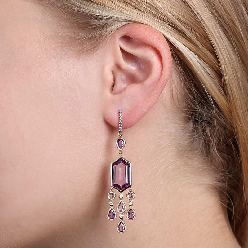 Amethyst, Pink Sapphire & Diamond Earrings 14K image number 1