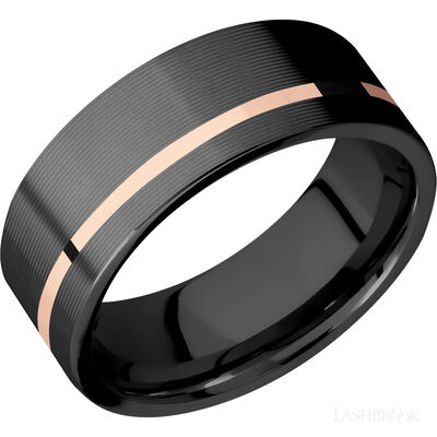 Zirconium with Machine , Machine Finish and 14K Rose Gold Inlay