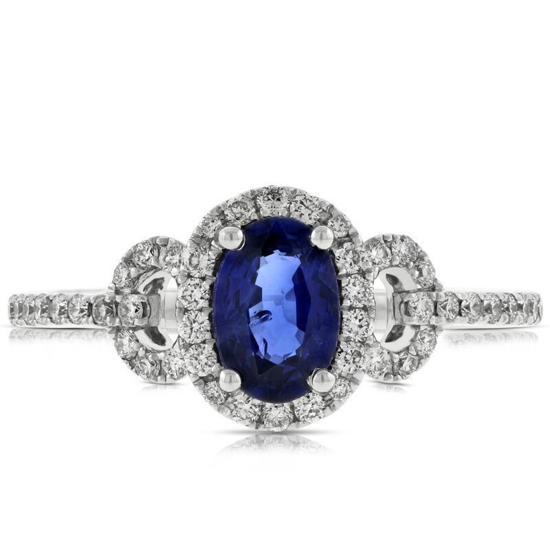 Sapphire & Diamond Halo Ring 14K image number 1