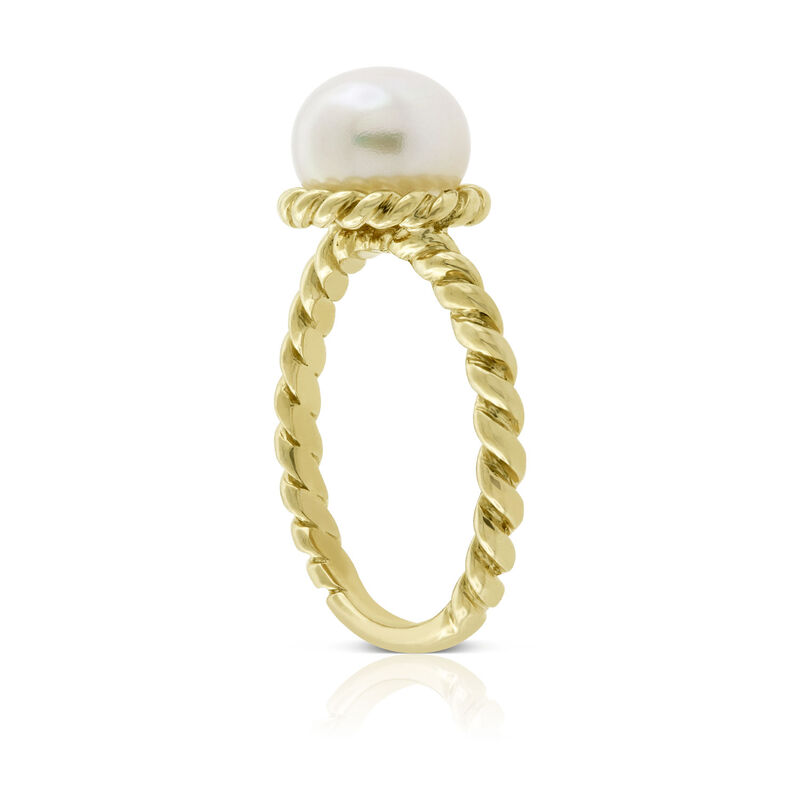 Cultured Freshwater Button Pearl Rope Ring 14K image number 2