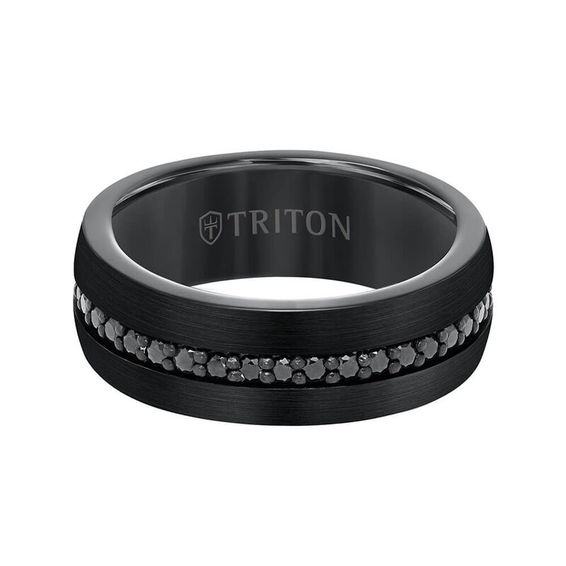 TRITON Stone Comfort Fit Black Sapphire Eternity Band in Black Tungsten, 8 mm image number 2