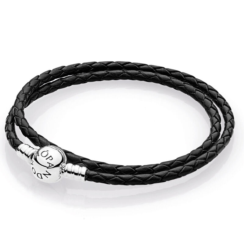 Pandora Black Braided Double-Leather Charm Bracelet image number 1