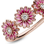 Pandora Pink Daisy Flower Trio Enamel & CZ Ring