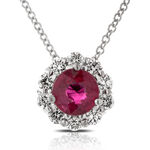 Ruby & Diamond Halo Necklace 14K
