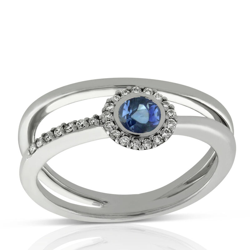 Double Band Sapphire & Diamond Ring 14K image number 1