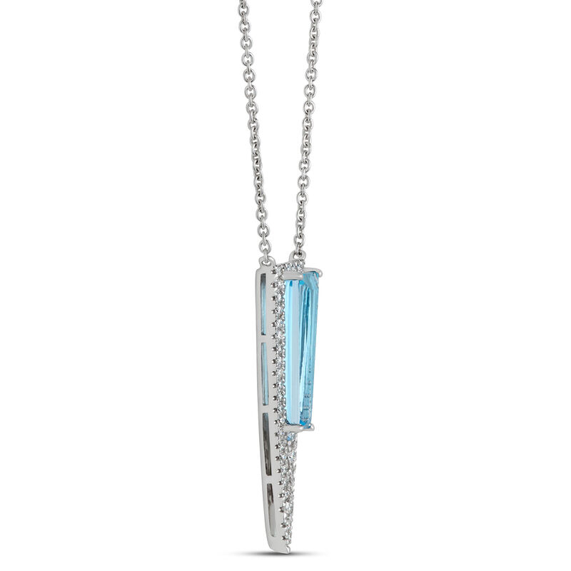 Tapered Blue Topaz and Diamond Pendant, 14K White Gold image number 1