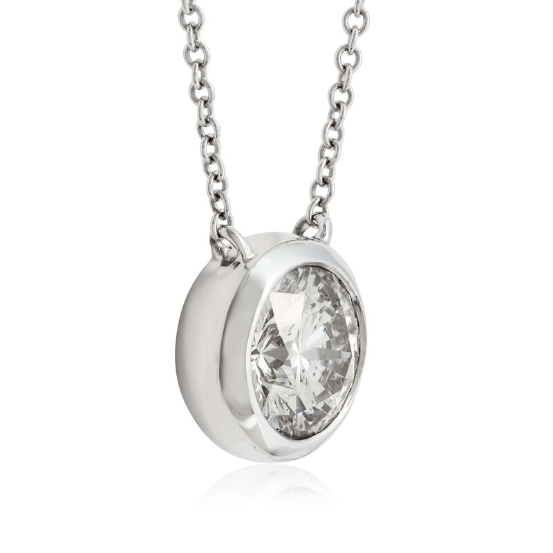 Bezel Set Diamond Solitaire Necklace 14K, 1 ct. image number 1