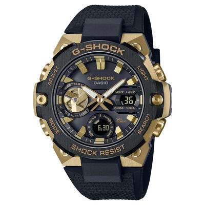 G-Shock G-Steel Watch Black Dial with Gold Accents Black Strap, 46.6mm
