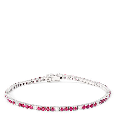 Round Ruby and Diamond Bracelet, 14K White Gold