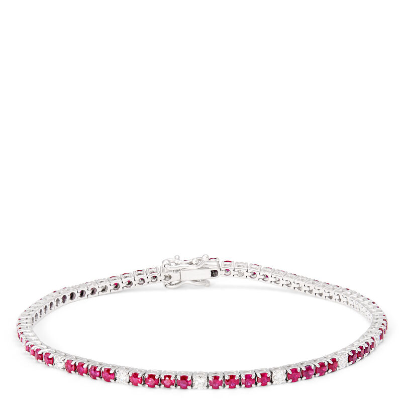 Round Ruby and Diamond Bracelet, 14K White Gold image number 0