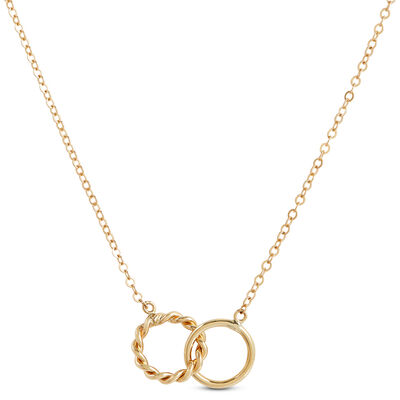 Interlocking Double Twist Ring Necklace, 14K