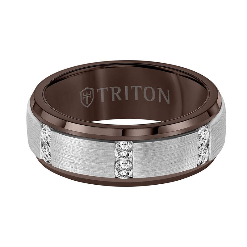 TRITON Flat Bevel Edge Stone Tungsten Wedding Band, 8MM image number 1
