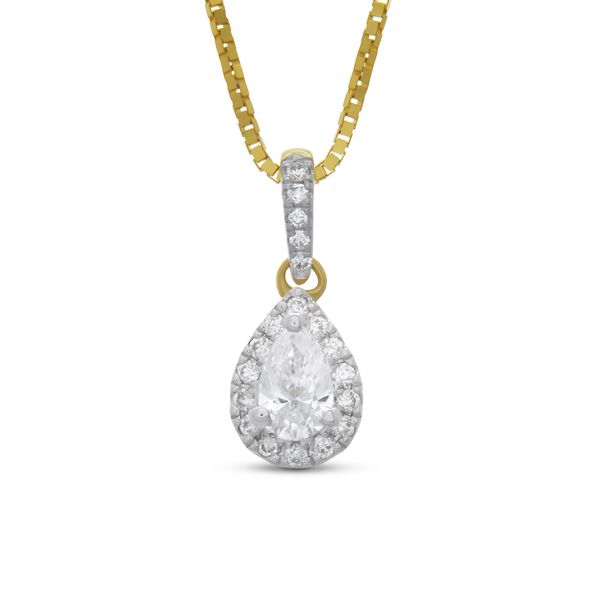 Pear and Round Diamond Cluster Pendant, 14K Yellow Gold