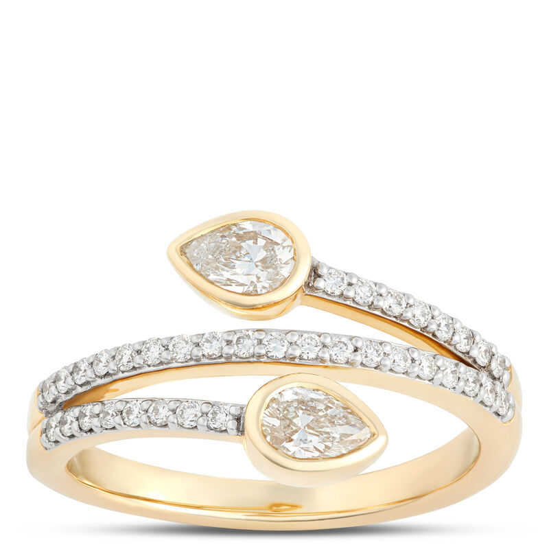 Three-Row Pear and Round Diamond Ring, &frac34; Carat Total Weight, 14K Yellow Gold image number 0
