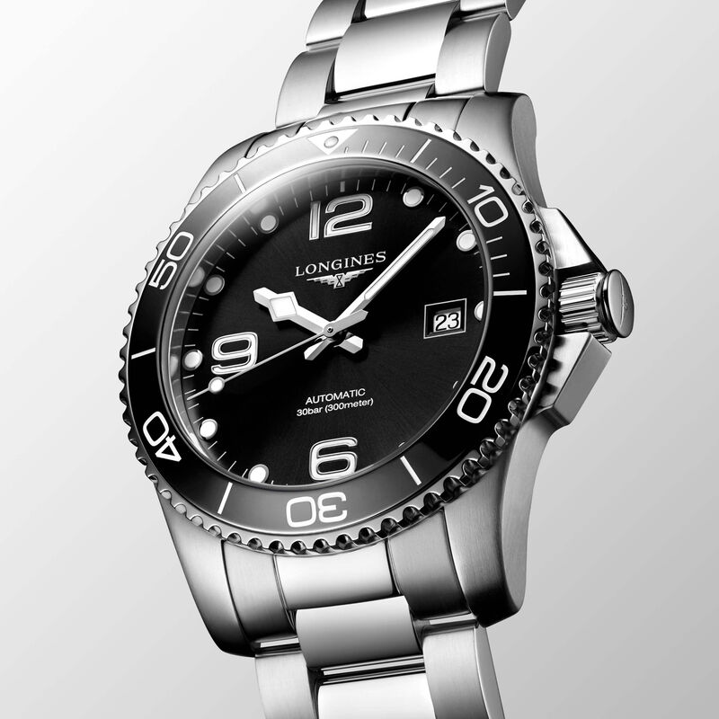 Longines HydroConquest Black Steel Automatic Date Watch, 41mm image number 2