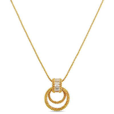 Interlocking Circles Pendant Necklace with Baguette Diamonds, 18K Yellow Gold