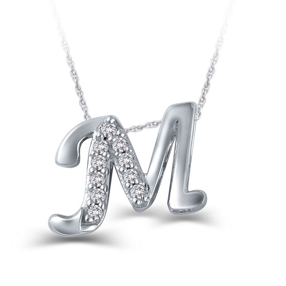  Diamond "M" Initial Pendant 14K