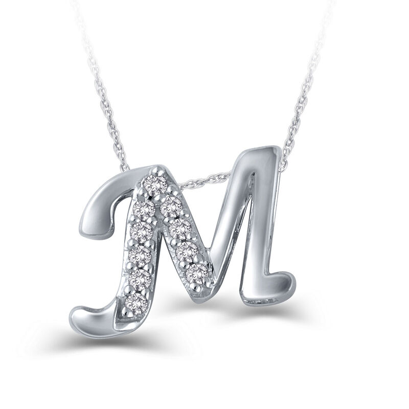 Diamond "M" Initial Pendant 14K image number 1