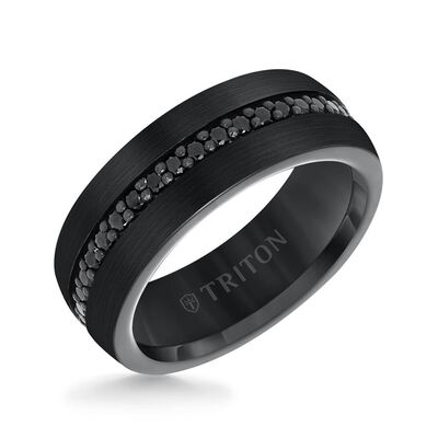 TRITON Comfort Fit Black Sapphire Satin Bright Finish Tungsten Band, 8MM