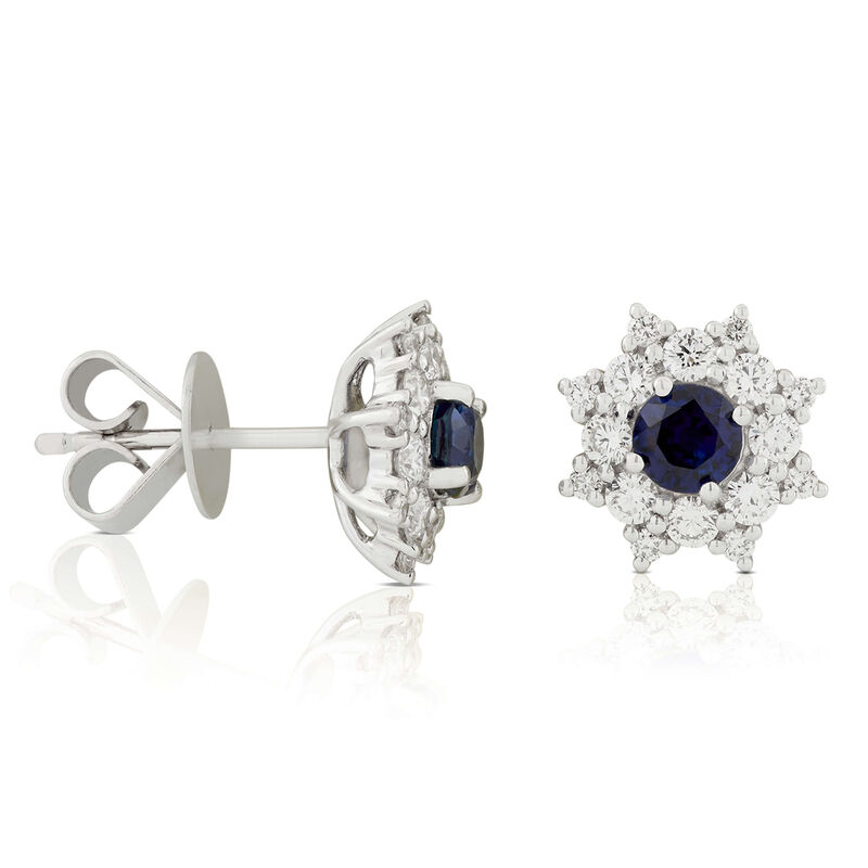Sapphire & Diamond Star Halo Stud Earrings 18K image number 0