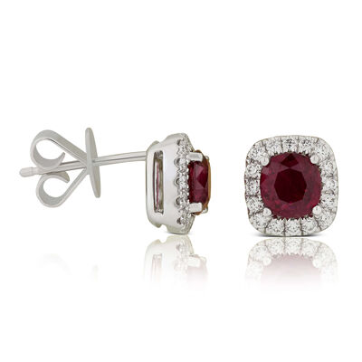 Oval Ruby & Diamond Stud Earrings 18K