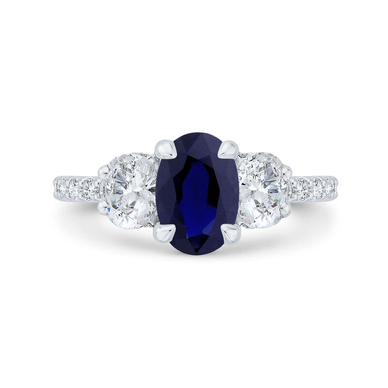 Bella Ponte 3-Stone Oval Cut Sapphire and Diamond Engagement Ring, 14K White Gold image number 0