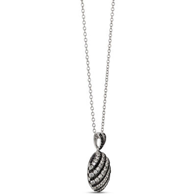 White and Black Diamond Oval Pendant, 1 ⅕  Carat Total Weight, 14K White Gold